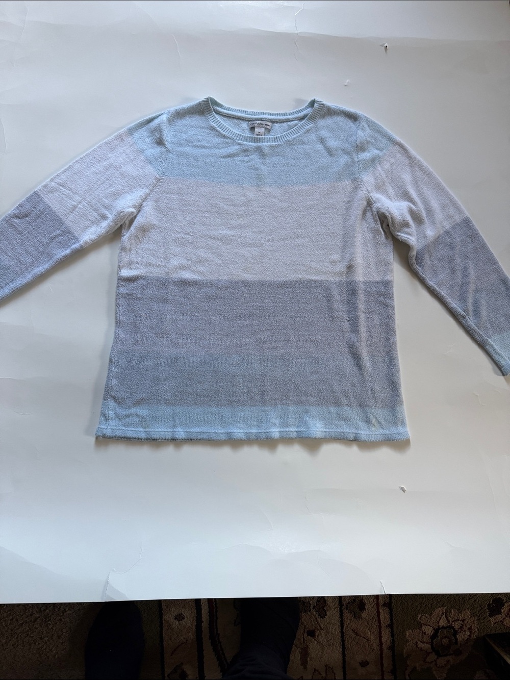 croft & barrow Light Blue and White Striped Crewneck Sweater - Men